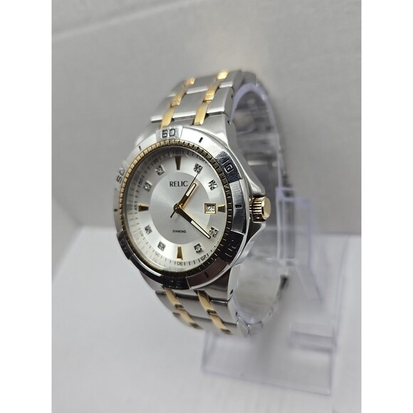 Relic by Fossil Gold Silver Two Tone Diamond Date Watch 50M Quartz New Battery - Picture 2 of 12